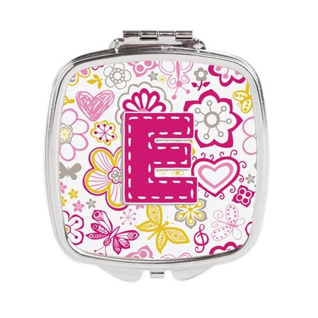 CAROLINES TREASURES Letter E Flowers and Butterflies Pink Compact Mirror CJ2005-ESCM